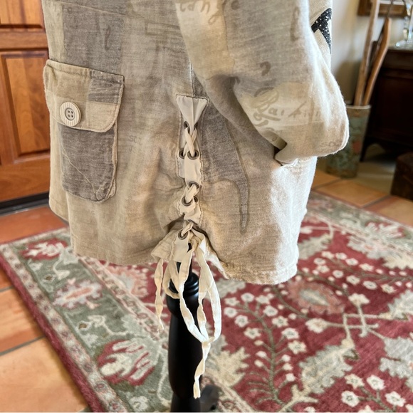Murmur Off White Peace Love Cotton Utility Jacket With Embroidery Rivets Size L - Picture 5 of 9